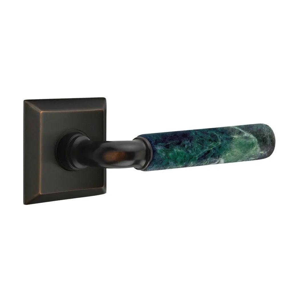 Emtek Select R-Bar Green Marble Lever with Quincy Rosette 