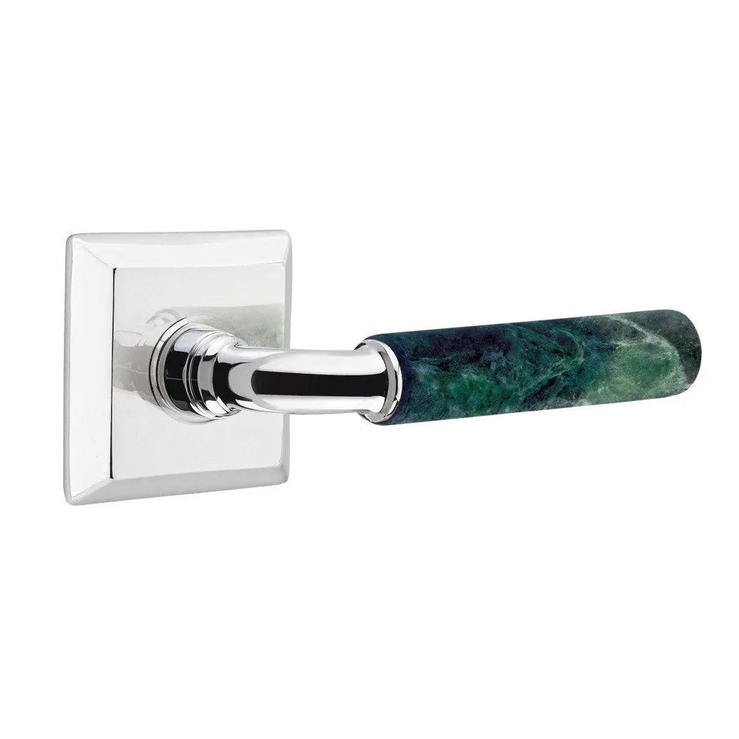 Emtek Select R-Bar Green Marble Lever with Quincy Rosette Polished Chrome