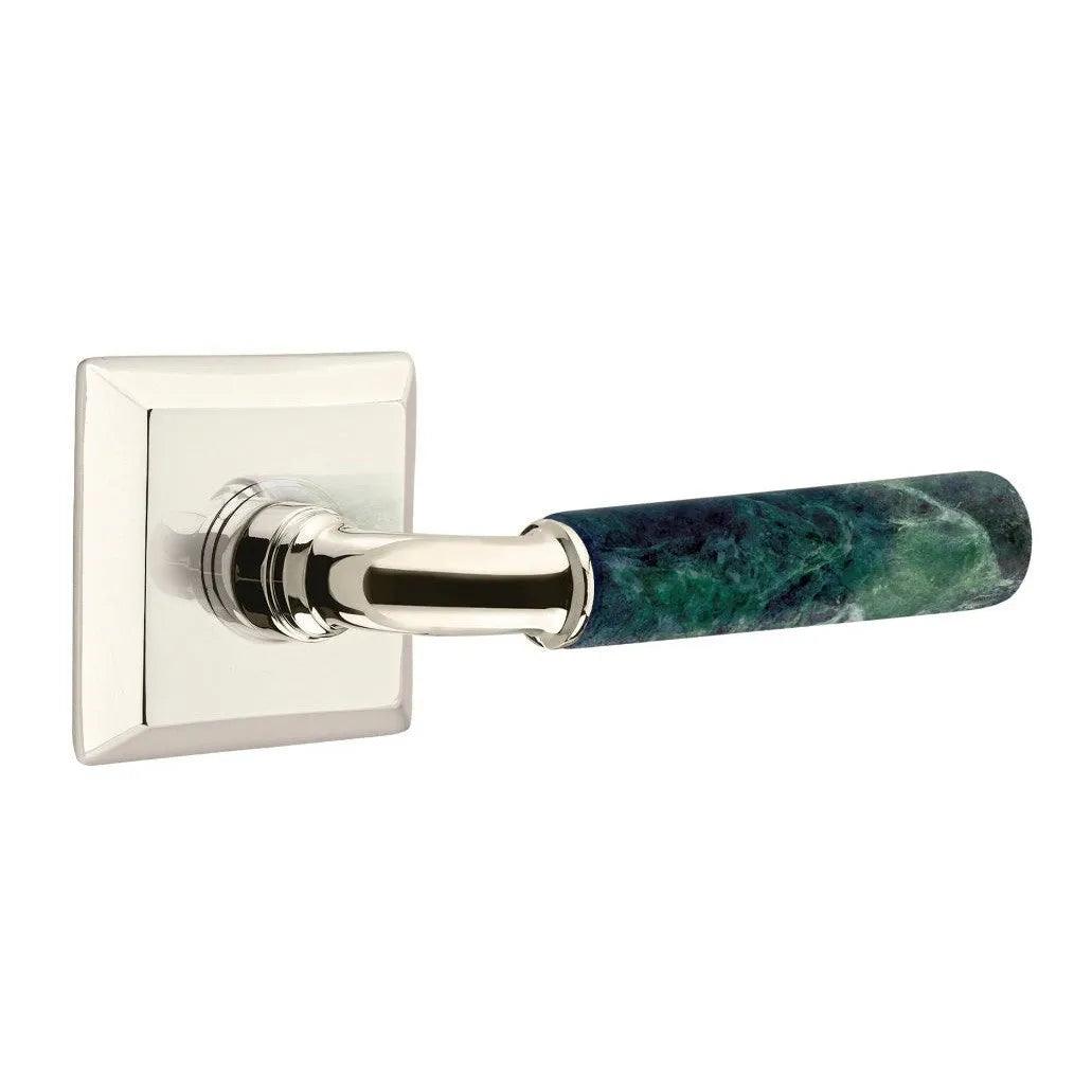 Emtek Select R-Bar Green Marble Lever with Quincy Rosette Polished Nickel