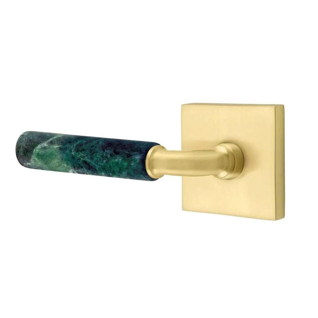 Emtek Select R-Bar Green Marble Lever with Square Rosette Satin Brass