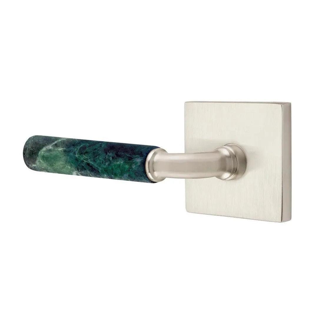 Emtek Select R-Bar Green Marble Lever with Square Rosette Satin Nickel