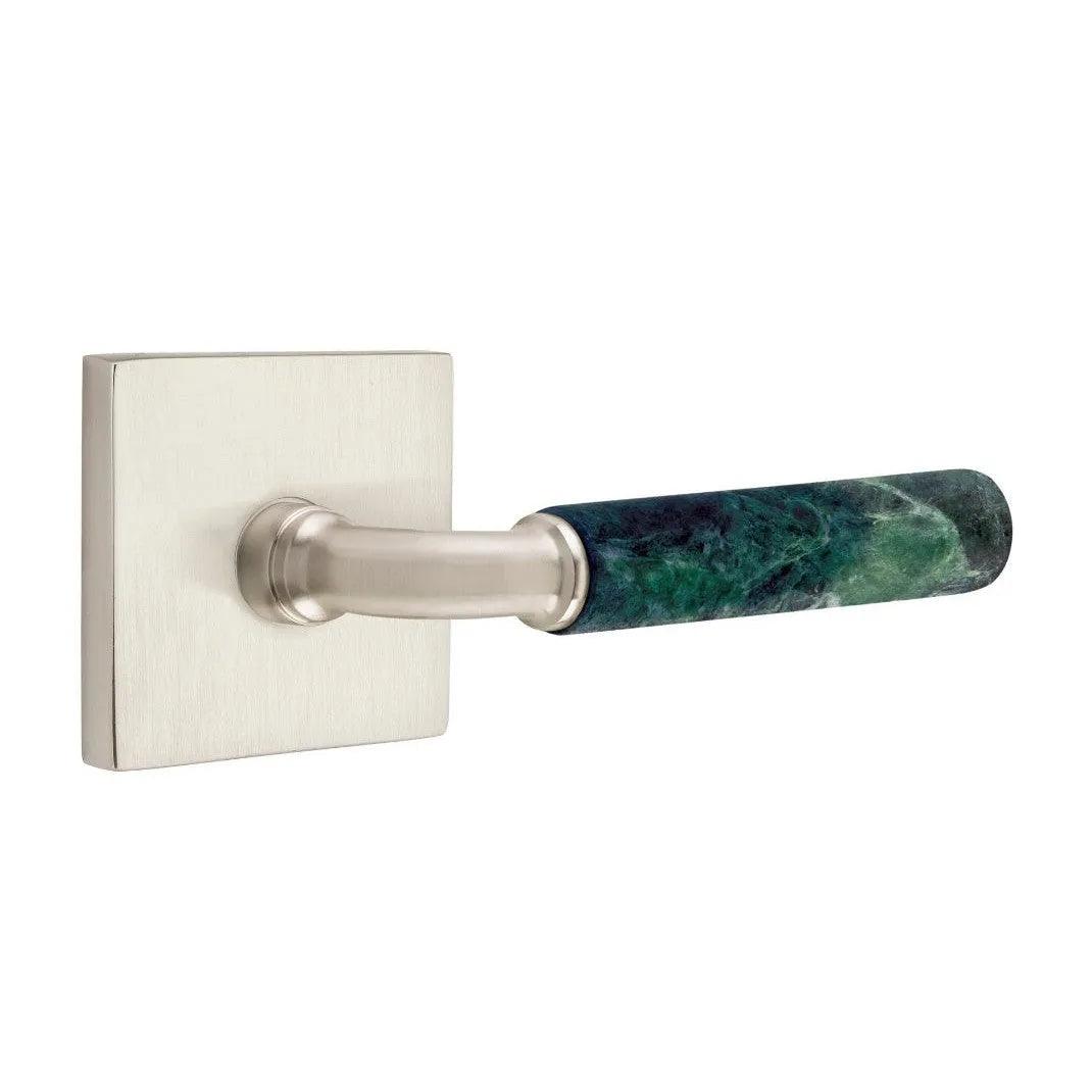 Emtek Select R-Bar Green Marble Lever with Square Rosette Satin Nickel