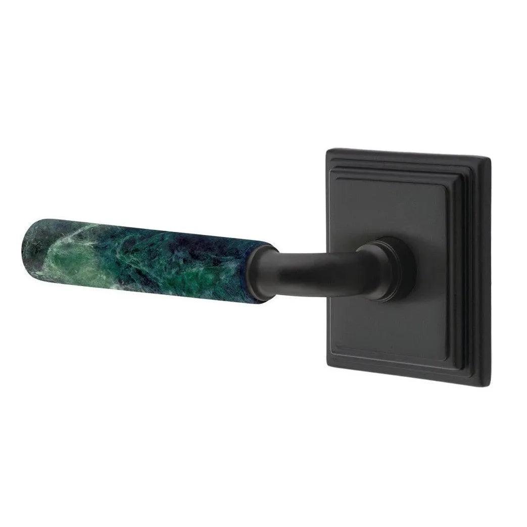 Emtek Select R-Bar Green Marble Lever with Wilshire Rosette Flat Black
