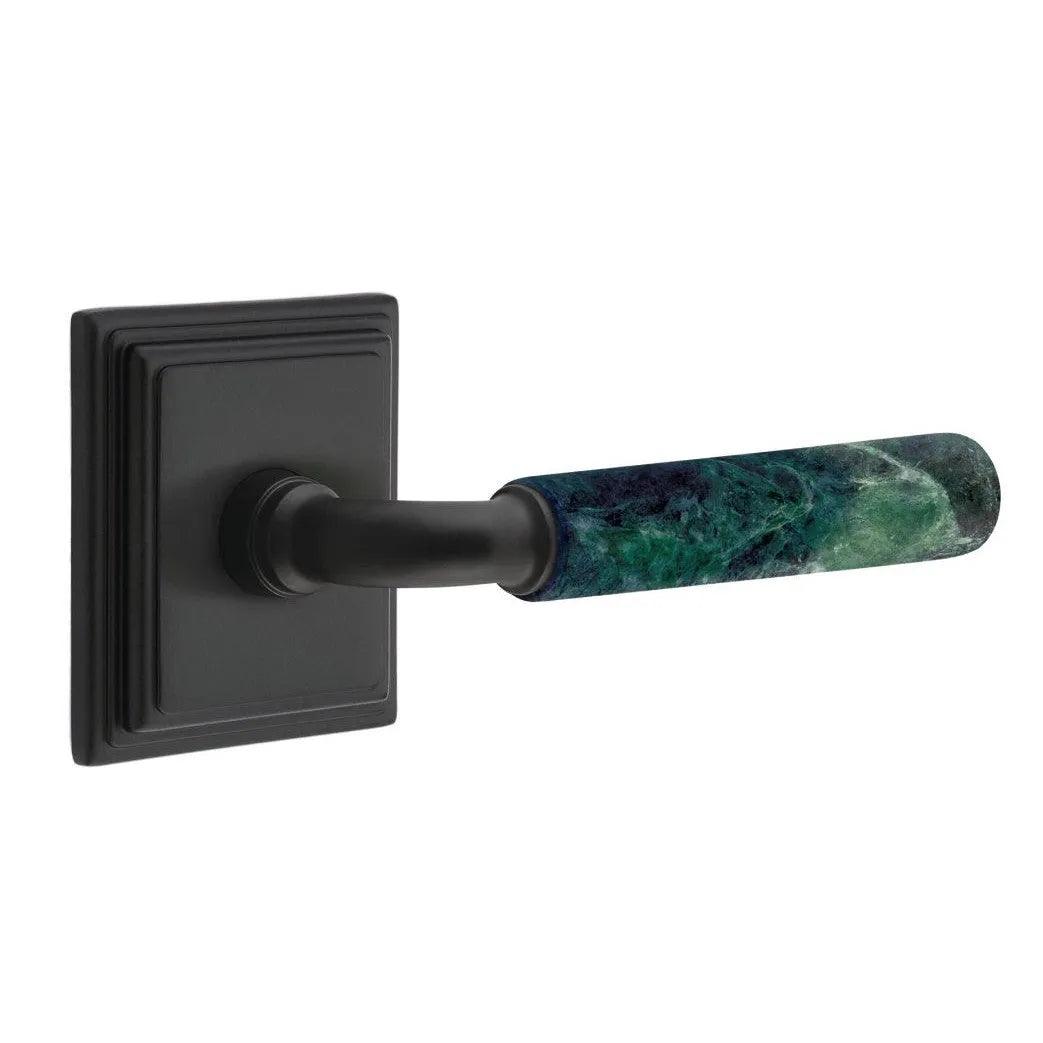 Emtek Select R-Bar Green Marble Lever with Wilshire Rosette Flat Black