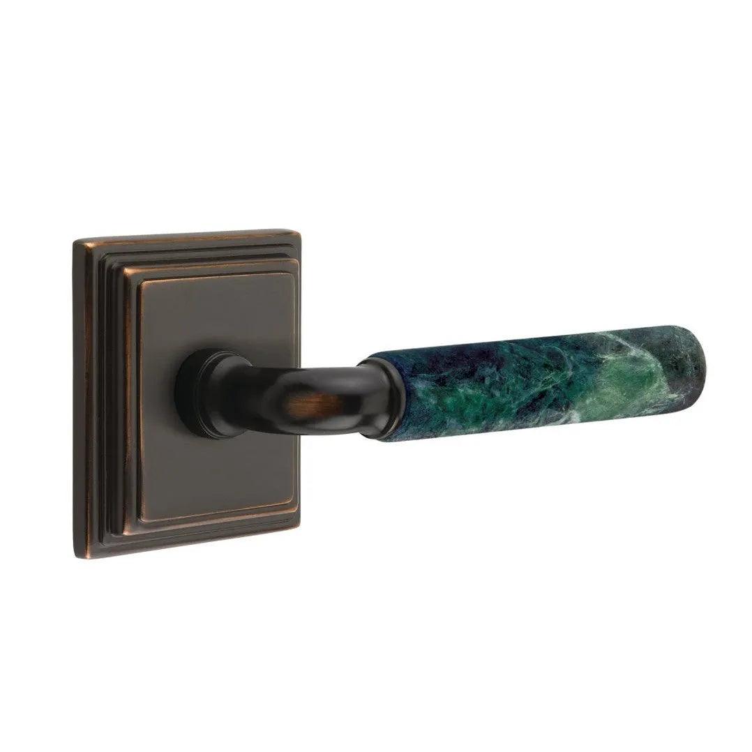 Emtek Select R-Bar Green Marble Lever with Wilshire Rosette Oil Rubbed Bronze