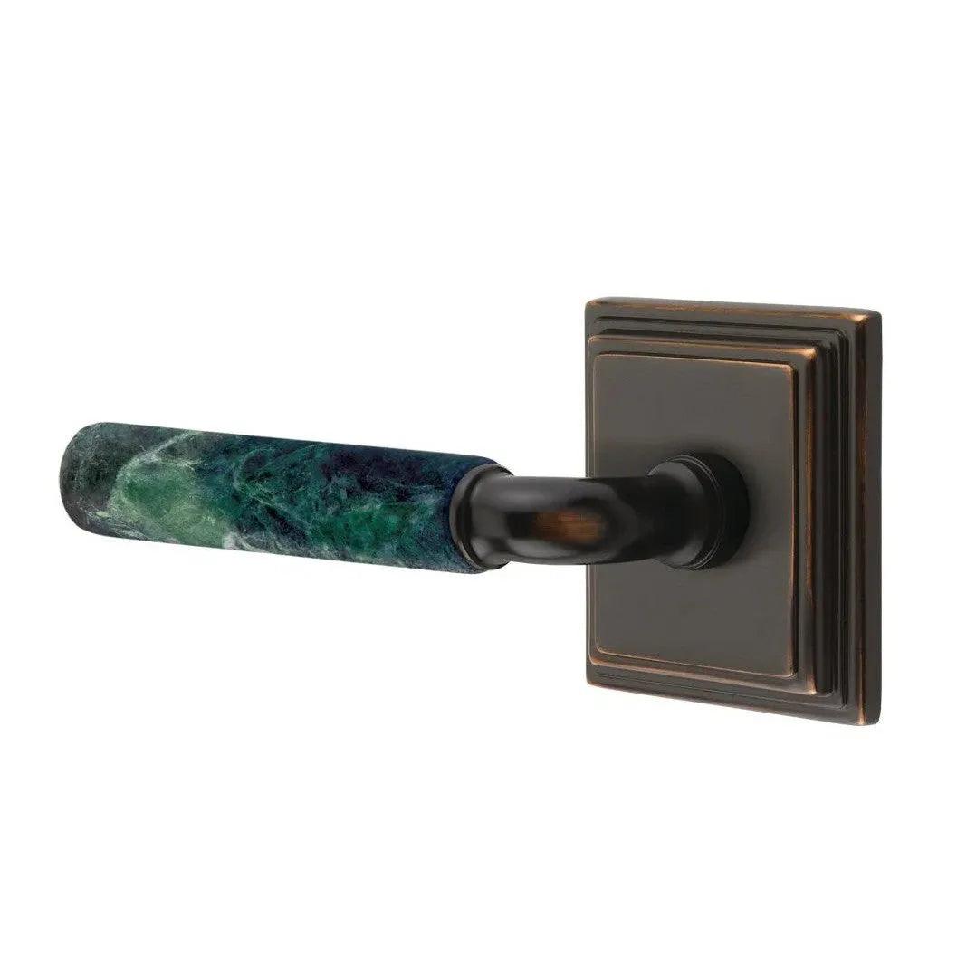 Emtek Select R-Bar Green Marble Lever with Wilshire Rosette Oil Rubbed Bronze