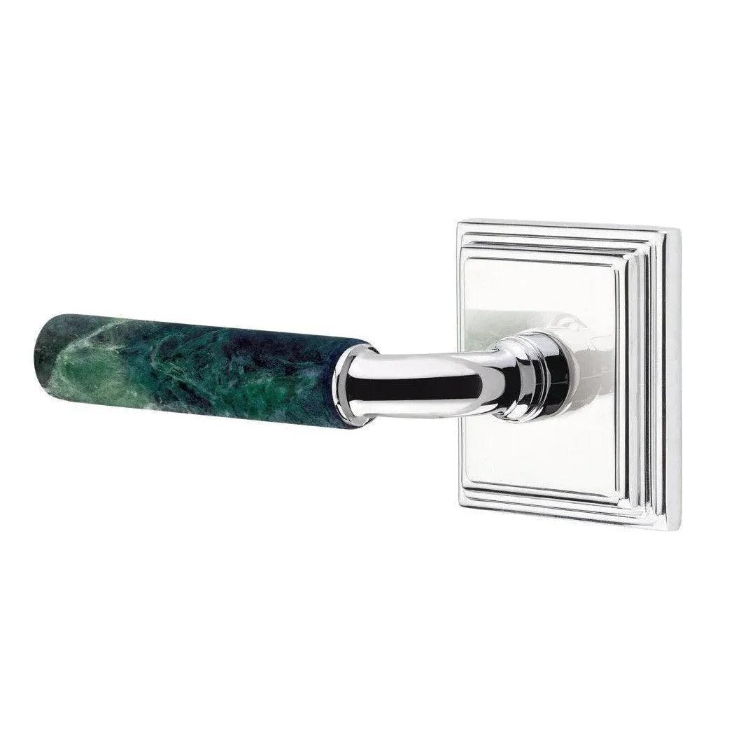 Emtek Select R-Bar Green Marble Lever with Wilshire Rosette Polished Chrome