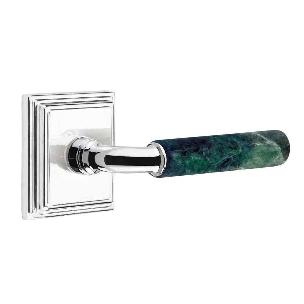 Emtek Select R-Bar Green Marble Lever with Wilshire Rosette Polished Chrome