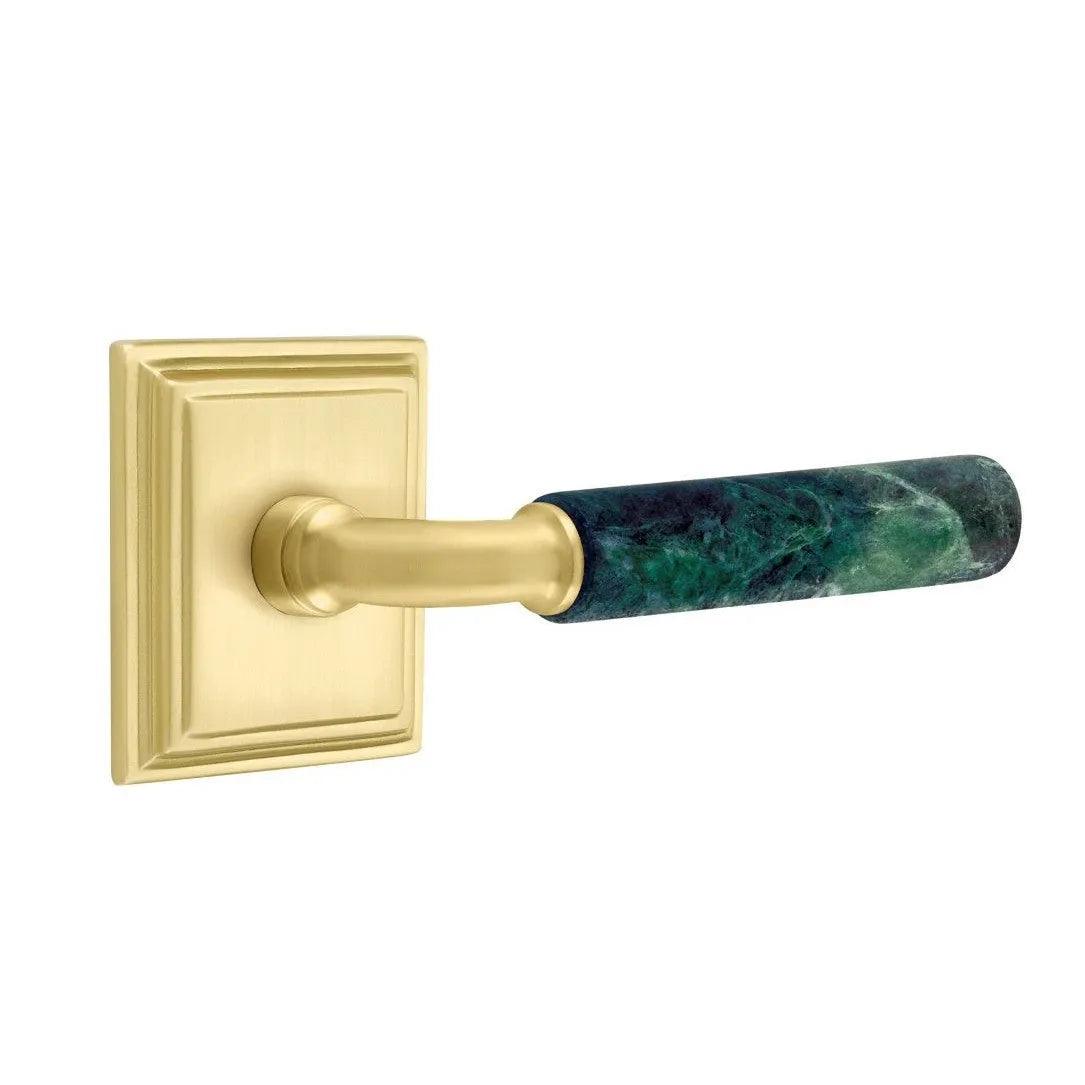 Emtek Select R-Bar Green Marble Lever with Wilshire Rosette Satin Brass