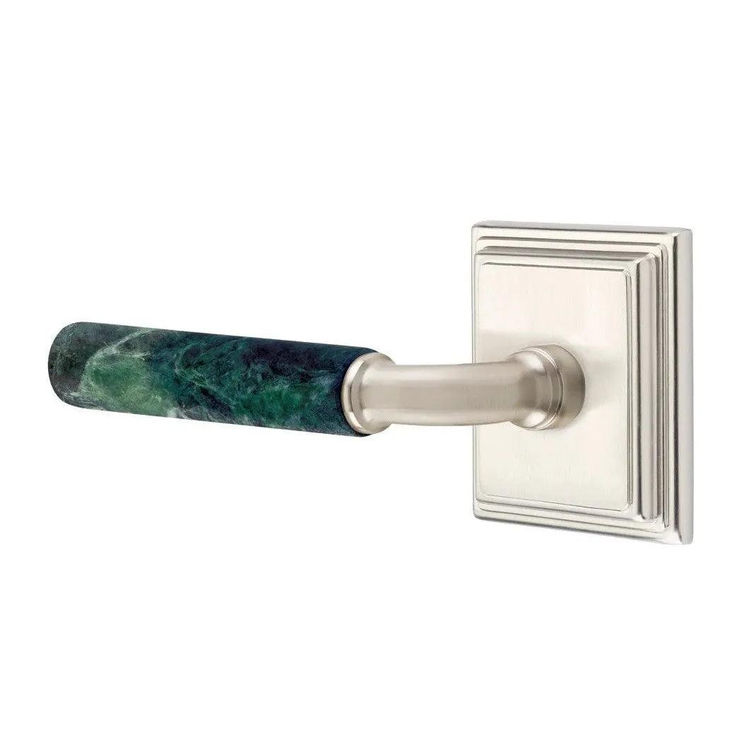 Emtek Select R-Bar Green Marble Lever with Wilshire Rosette Satin Nickel