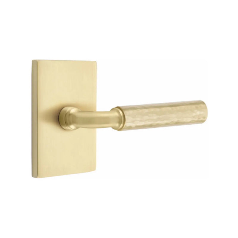 Emtek Select R-Bar Hammered Lever with Modern Rectangular Rosette in finish