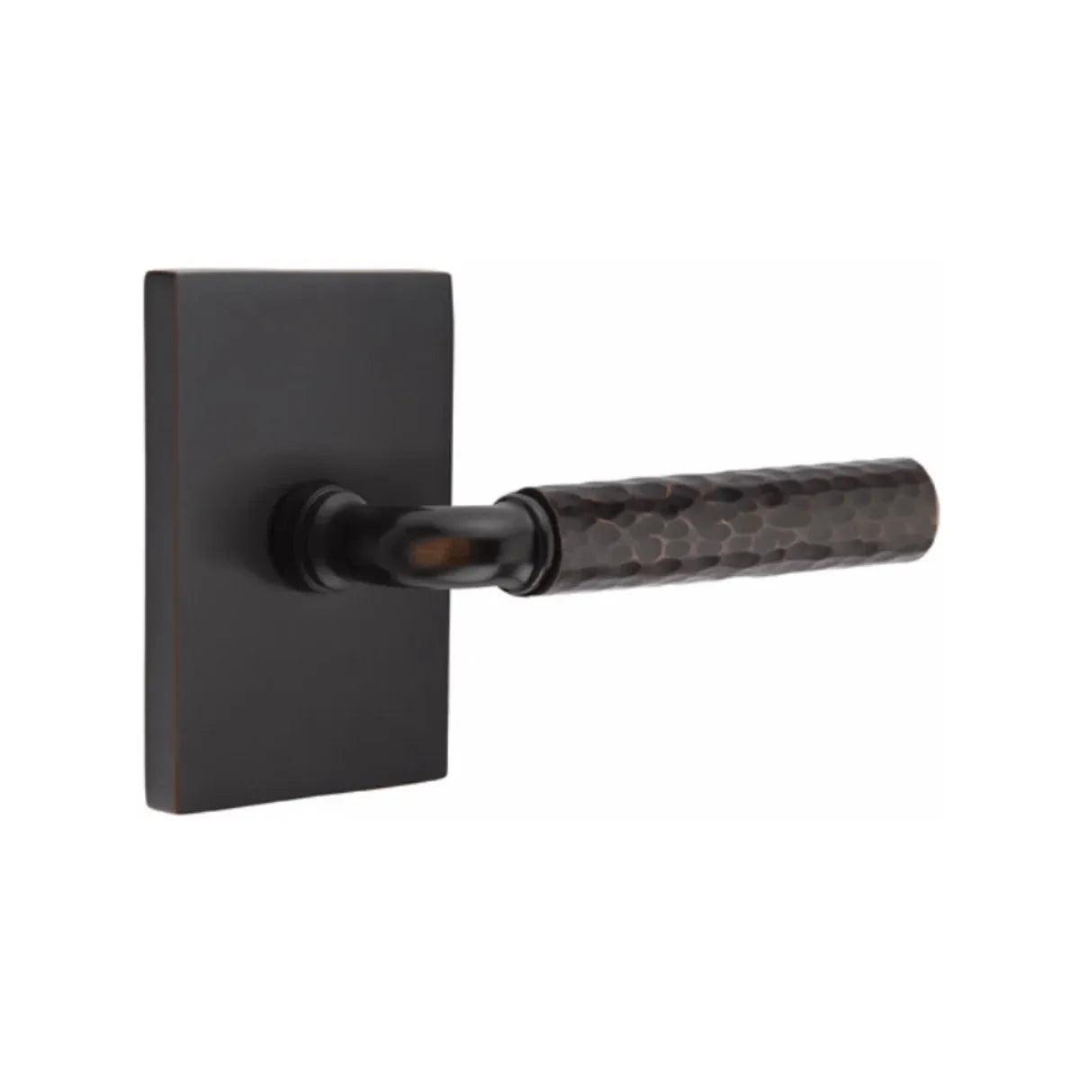 Emtek Select R-Bar Hammered Lever with Modern Rectangular Rosette 