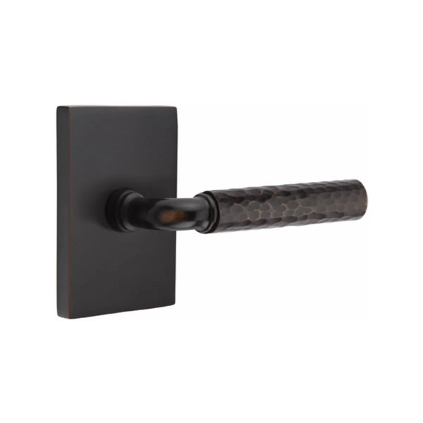 Emtek Select R-Bar Hammered Lever with Modern Rectangular Rosette in finish