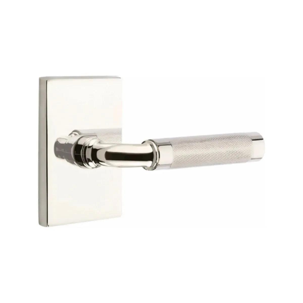 Emtek Select R-Bar Knurled Lever with Modern Rectangular Rosette Lifetime Polished Nickel