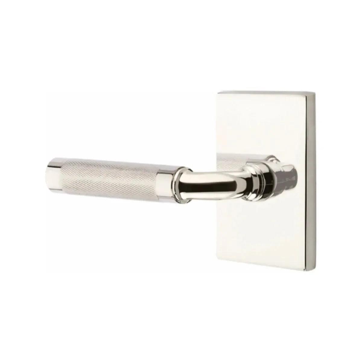Emtek Select R-Bar Knurled Lever with Modern Rectangular Rosette Lifetime Polished Nickel