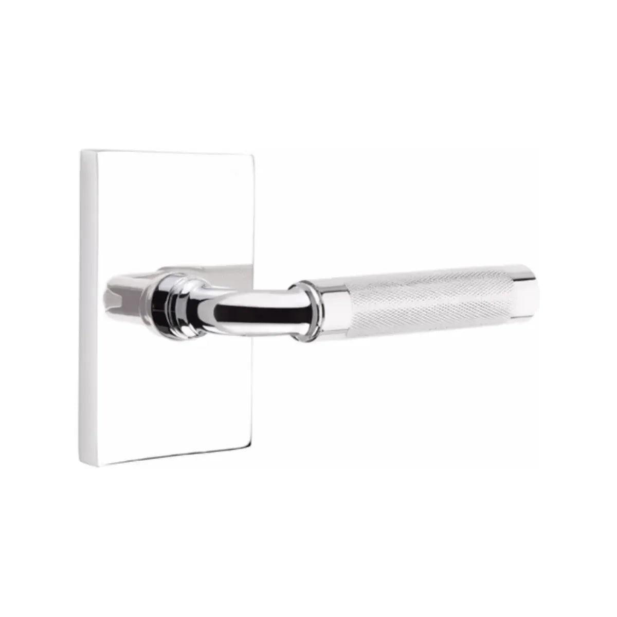 Emtek Select R-Bar Knurled Lever with Modern Rectangular Rosette Polished Chrome