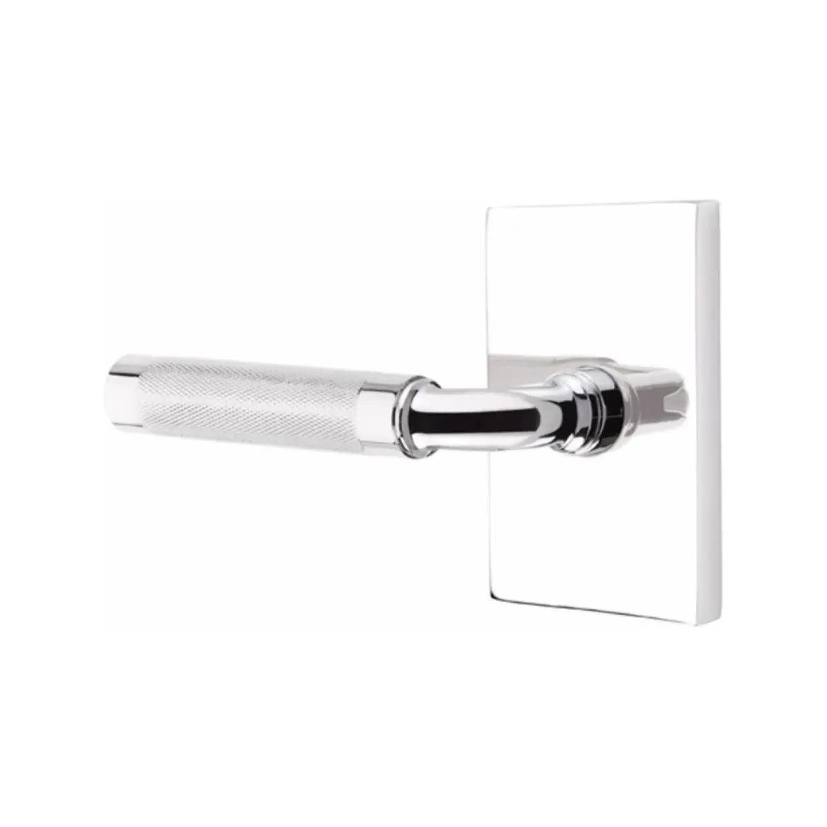 Emtek Select R-Bar Knurled Lever with Modern Rectangular Rosette Polished Chrome