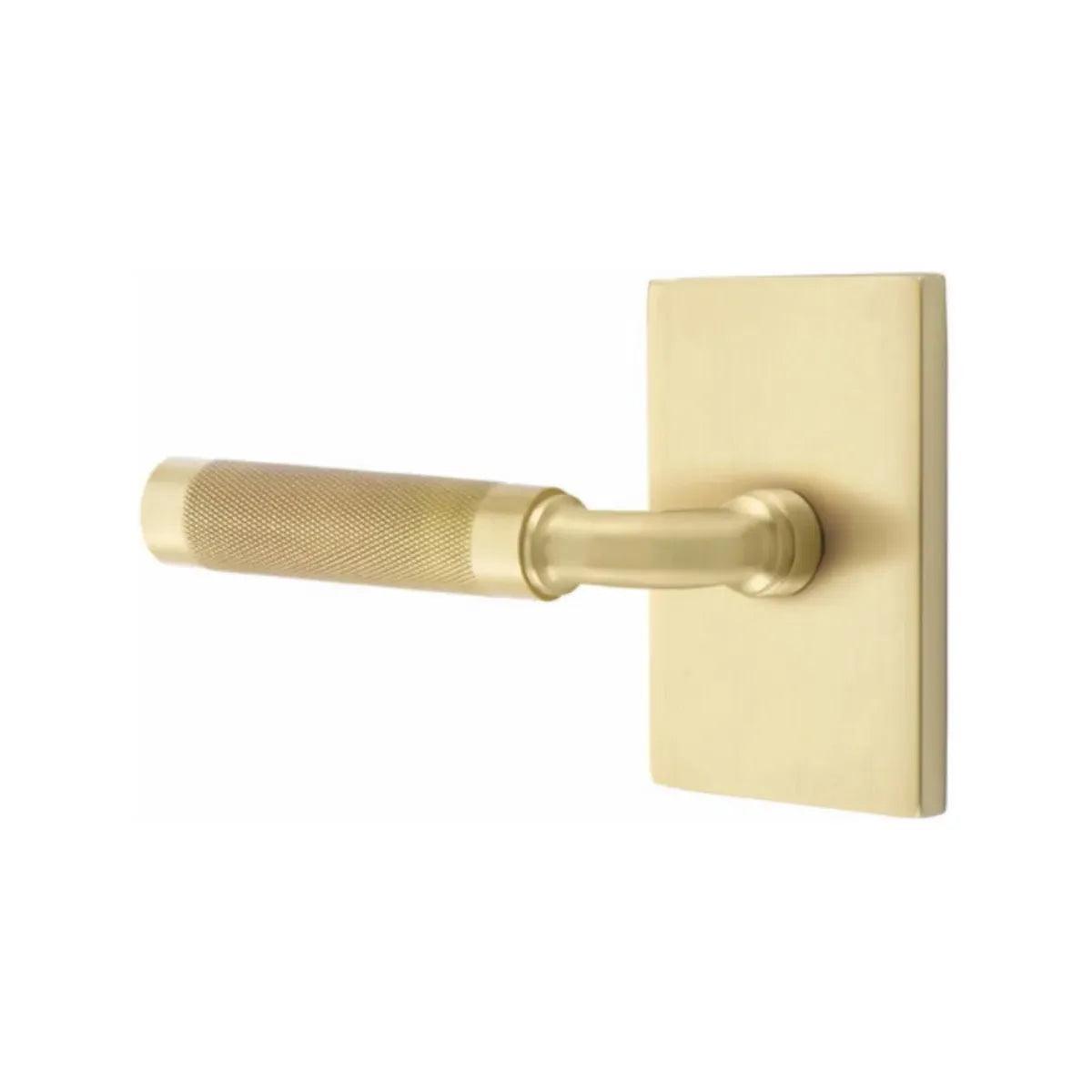 Emtek Select R-Bar Knurled Lever with Modern Rectangular Rosette Satin Brass