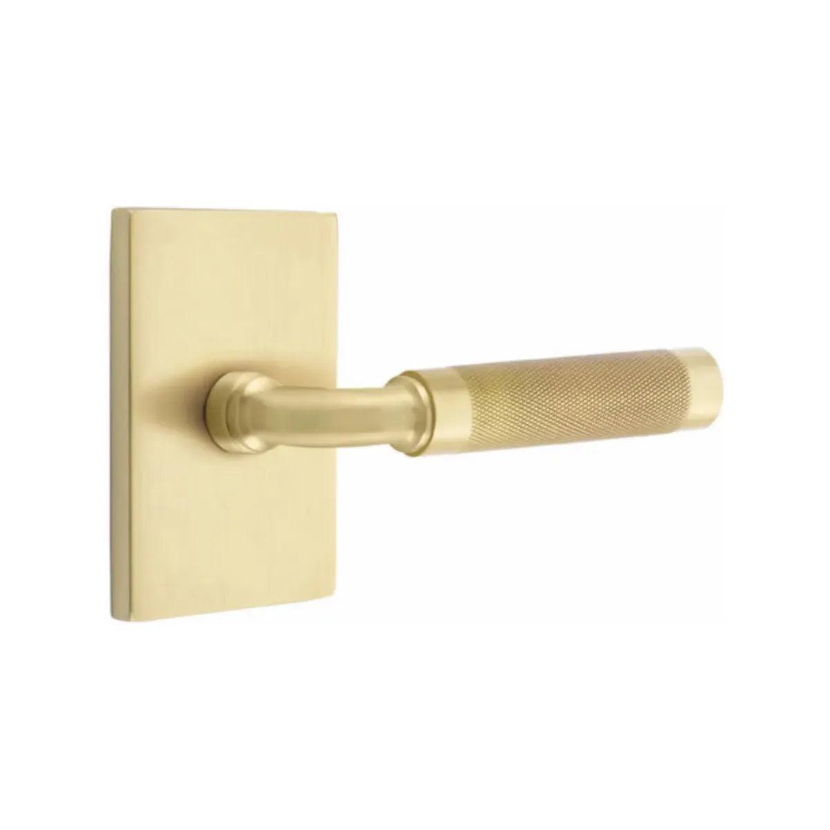 Emtek Select R-Bar Knurled Lever with Modern Rectangular Rosette Satin Brass