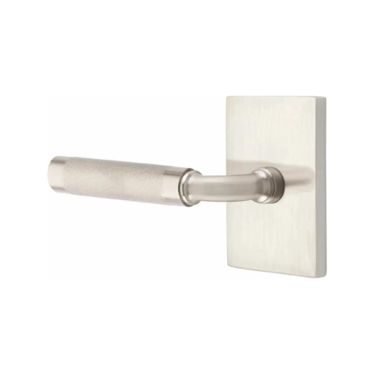 Emtek Select R-Bar Knurled Lever with Modern Rectangular Rosette Satin Nickel