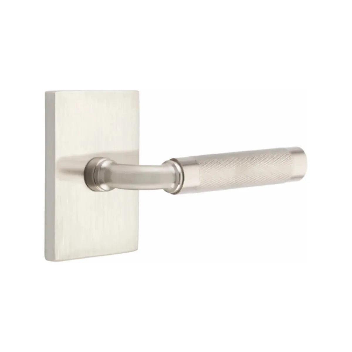 Emtek Select R-Bar Knurled Lever with Modern Rectangular Rosette Satin Nickel