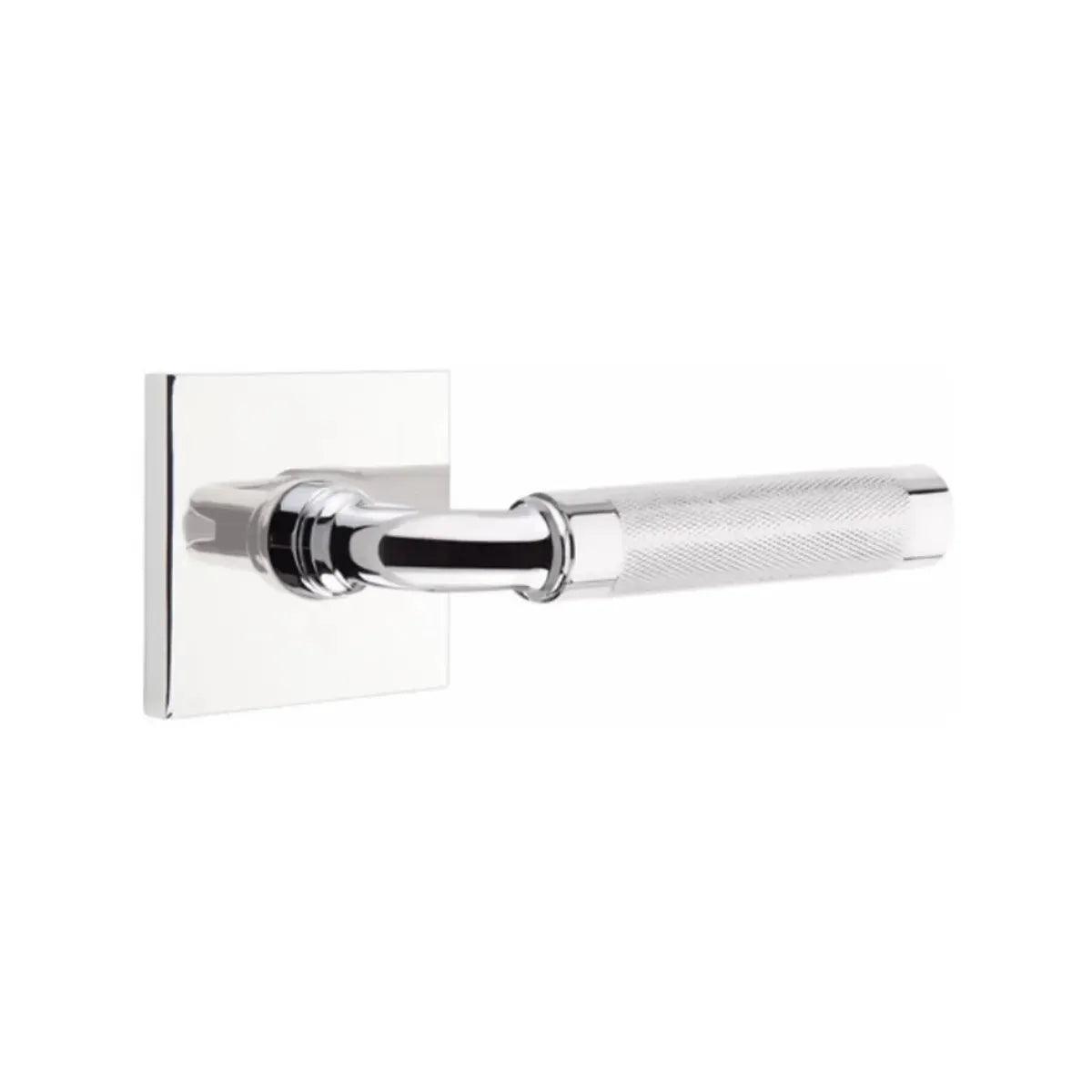 Emtek Select R-Bar Knurled Lever with Square Rosette in Polished Chrome finish
