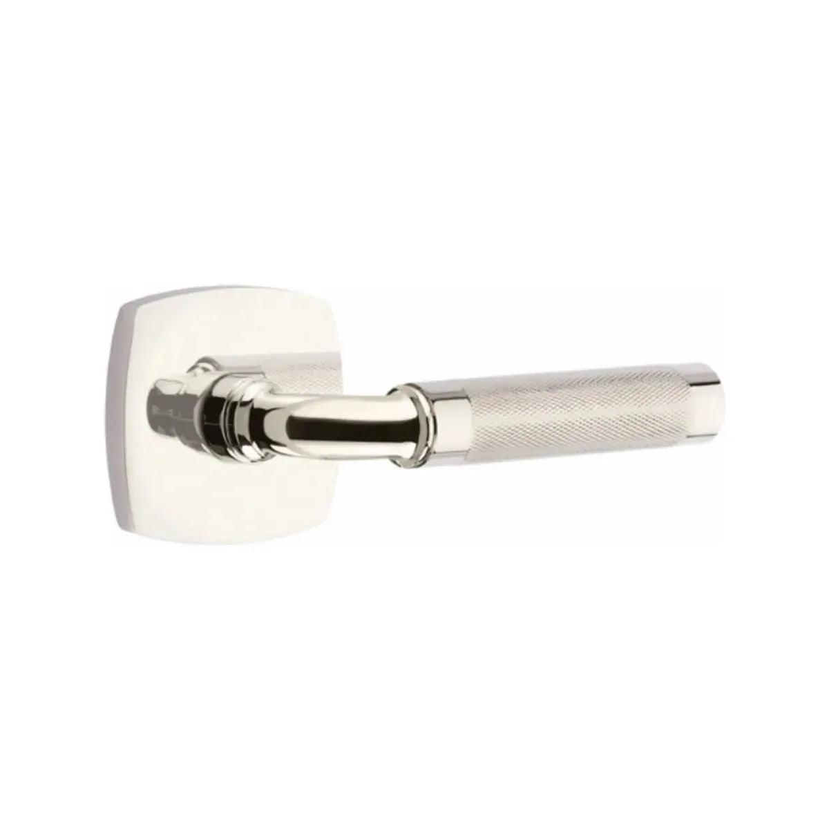 Emtek Select R-Bar Knurled Lever with Urban Modern Rosette Lifetime Polished Nickel
