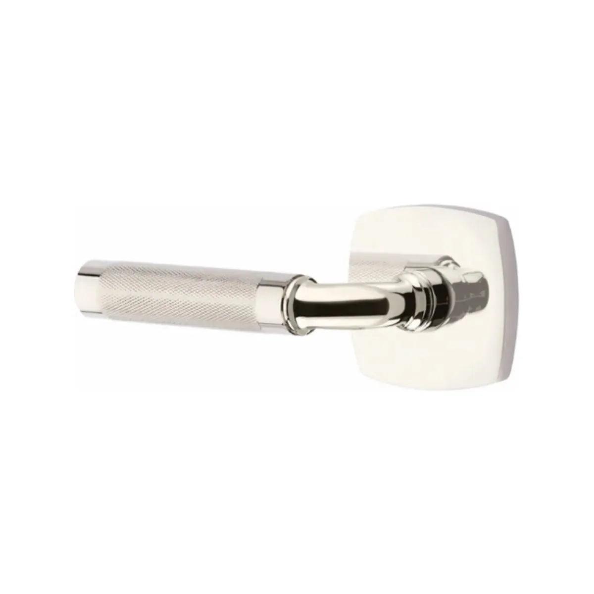 Emtek Select R-Bar Knurled Lever with Urban Modern Rosette Lifetime Polished Nickel