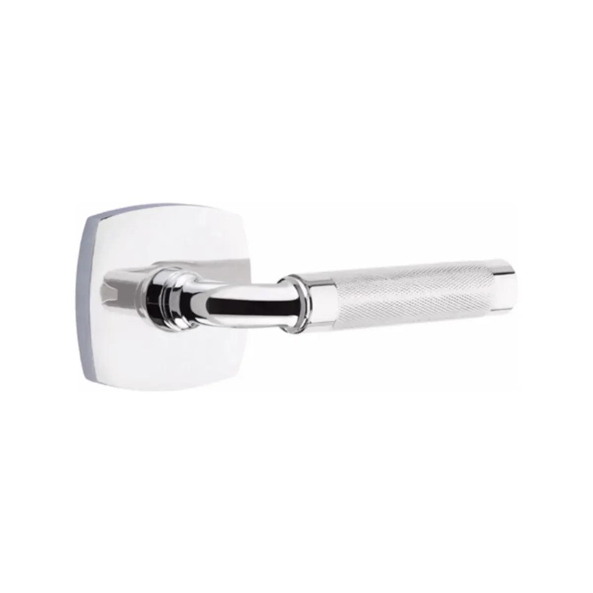 Emtek Select R-Bar Knurled Lever with Urban Modern Rosette Polished Chrome