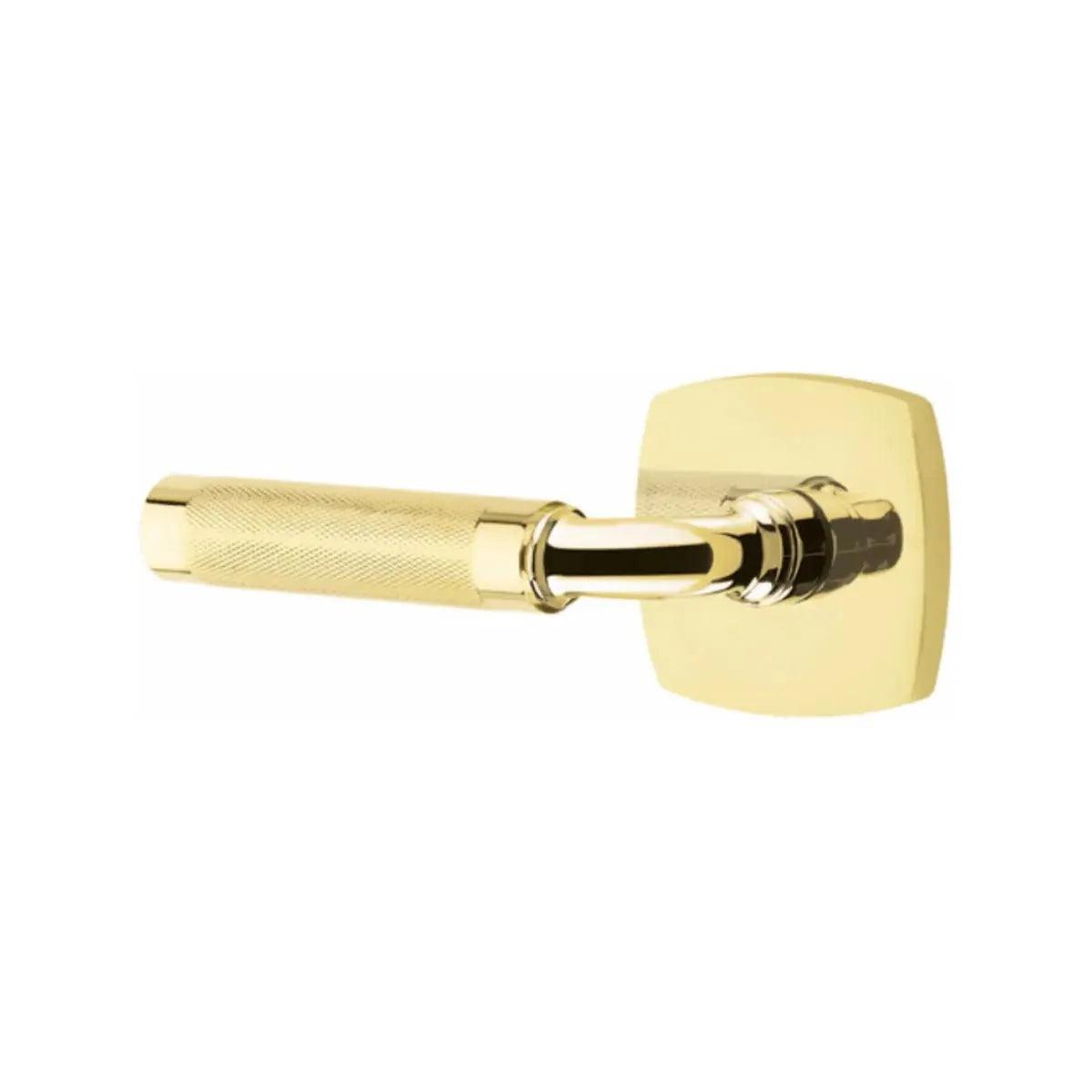 Emtek Select R-Bar Knurled Lever with Urban Modern Rosette Unlacquered Brass