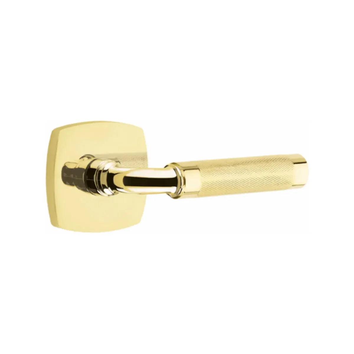 Emtek Select R-Bar Knurled Lever with Urban Modern Rosette Unlacquered Brass