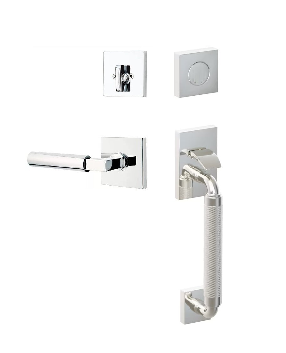 Emtek SELECT R-Bar Stem, Knurled Grip Sectional Tubular Entry Set with Hercules Lever in Lifetime Polished Nickel finish