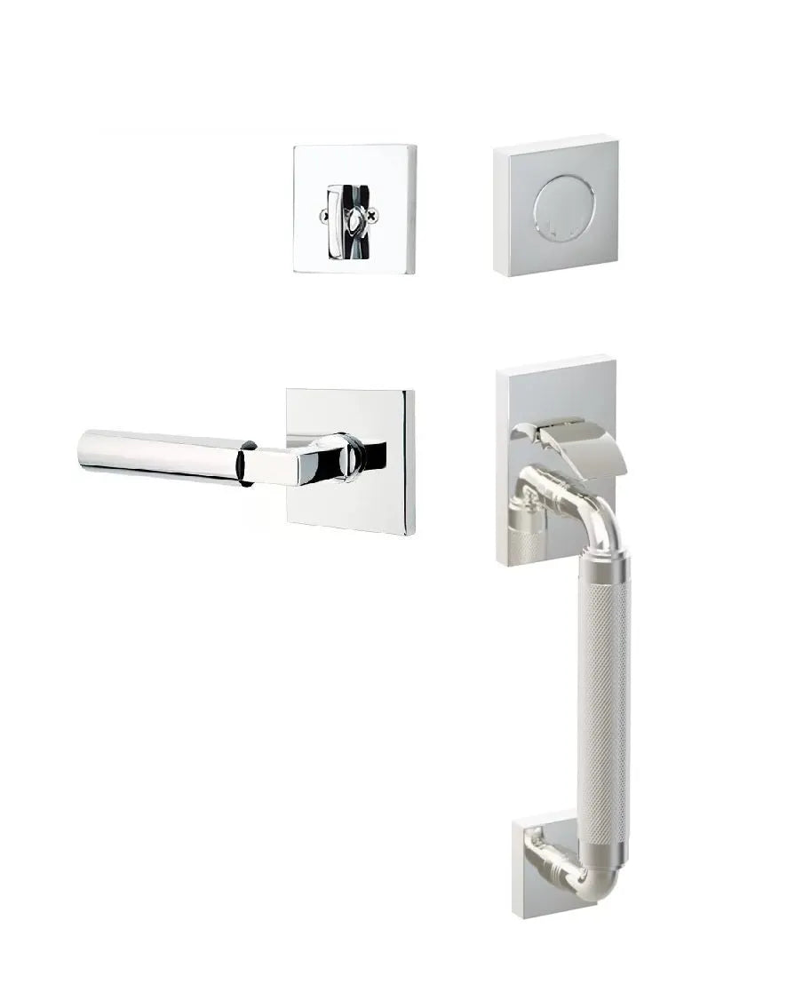Emtek SELECT R-Bar Stem, Knurled Grip Sectional Tubular Entry Set with Hercules Lever in Lifetime Polished Nickel finish