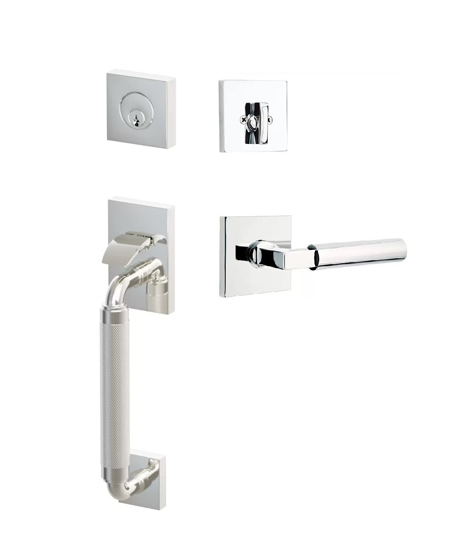 Emtek SELECT R-Bar Stem, Knurled Grip Sectional Tubular Entry Set with Hercules Lever in Lifetime Polished Nickel finish