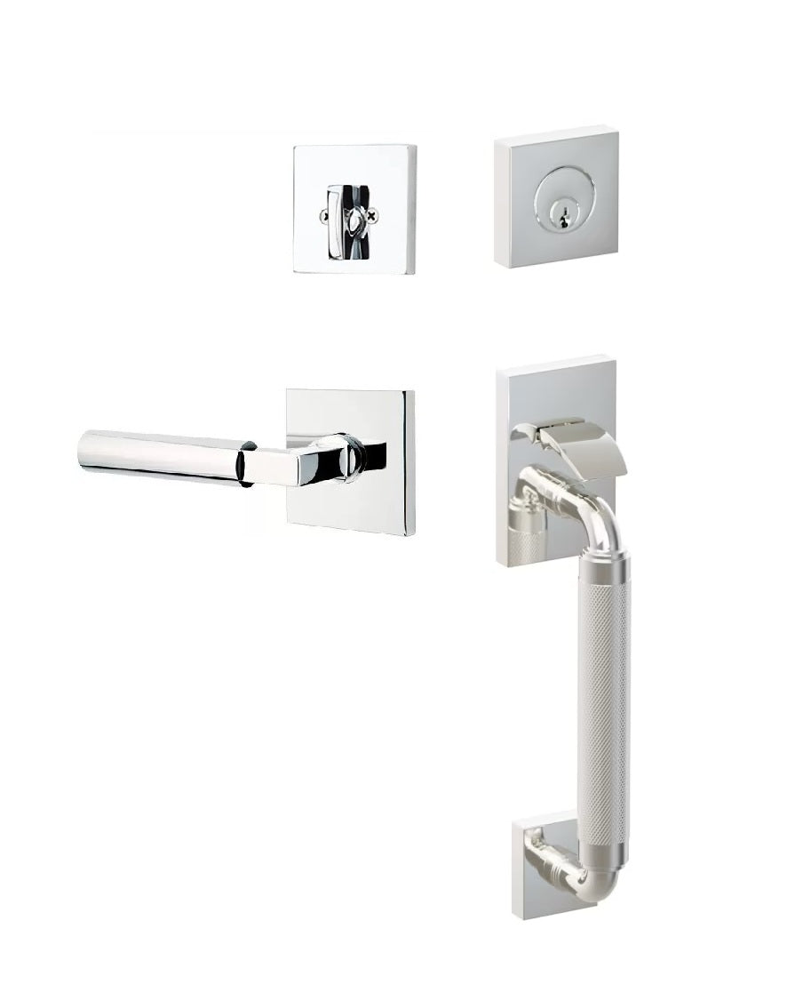 Emtek SELECT R-Bar Stem, Knurled Grip Sectional Tubular Entry Set with Hercules Lever in Lifetime Polished Nickel finish