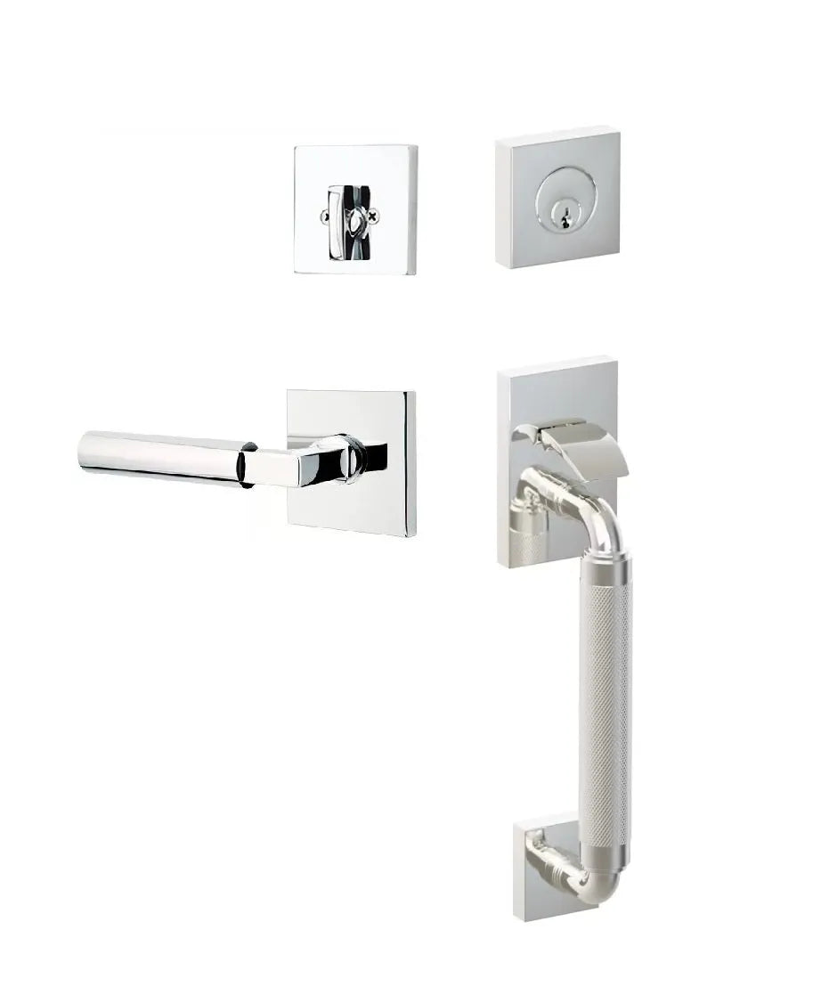 Emtek SELECT R-Bar Stem, Knurled Grip Sectional Tubular Entry Set with Hercules Lever in Lifetime Polished Nickel finish