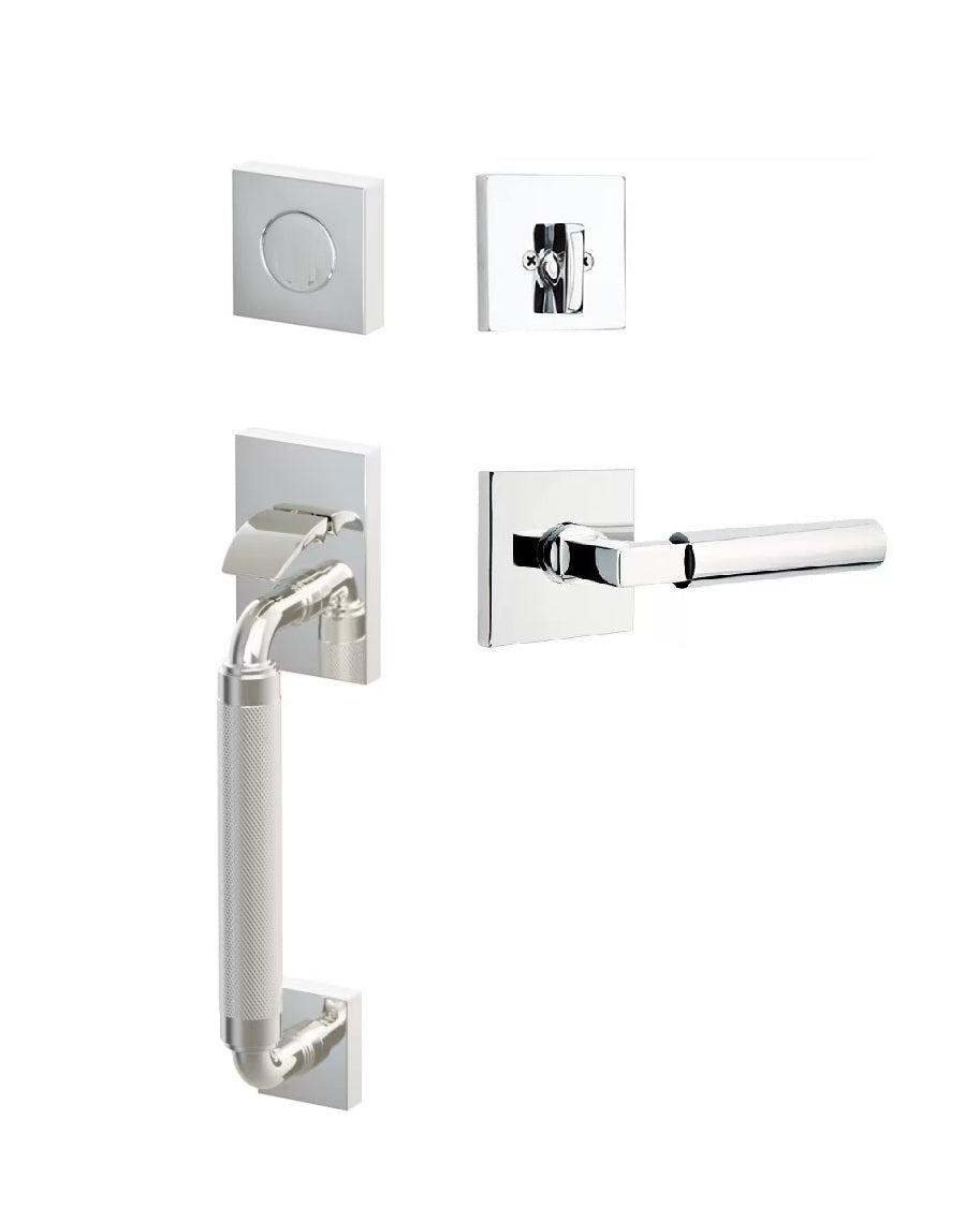 Emtek SELECT R-Bar Stem, Knurled Grip Sectional Tubular Entry Set with Hercules Lever in Lifetime Polished Nickel finish