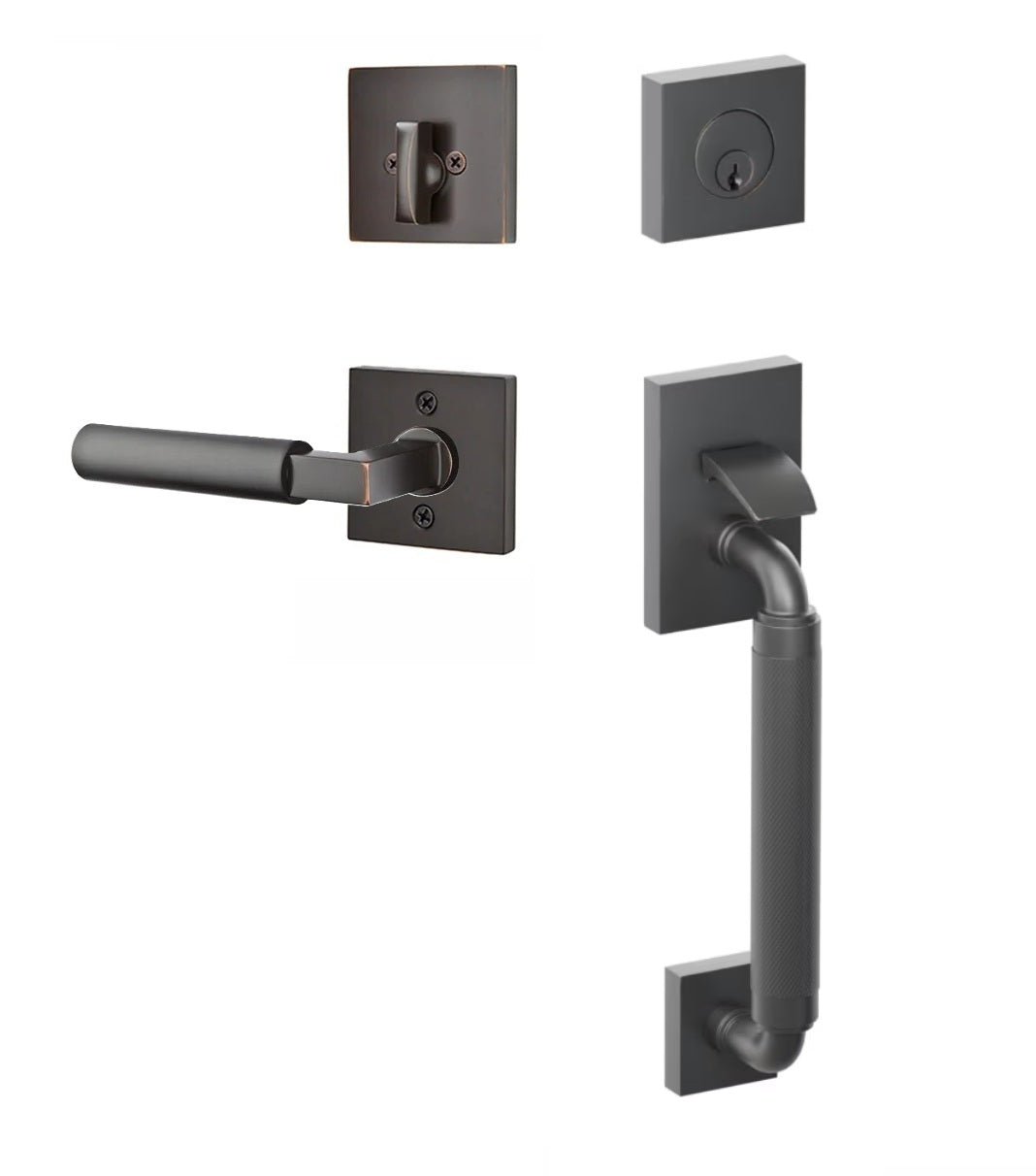 Emtek SELECT R-Bar Stem, Knurled Grip Sectional Tubular Entry Set with Hercules Lever in Oil Rubbed Bronze finish