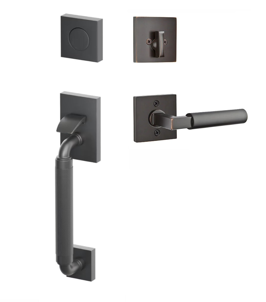 Emtek SELECT R-Bar Stem, Knurled Grip Sectional Tubular Entry Set with Hercules Lever in Oil Rubbed Bronze finish