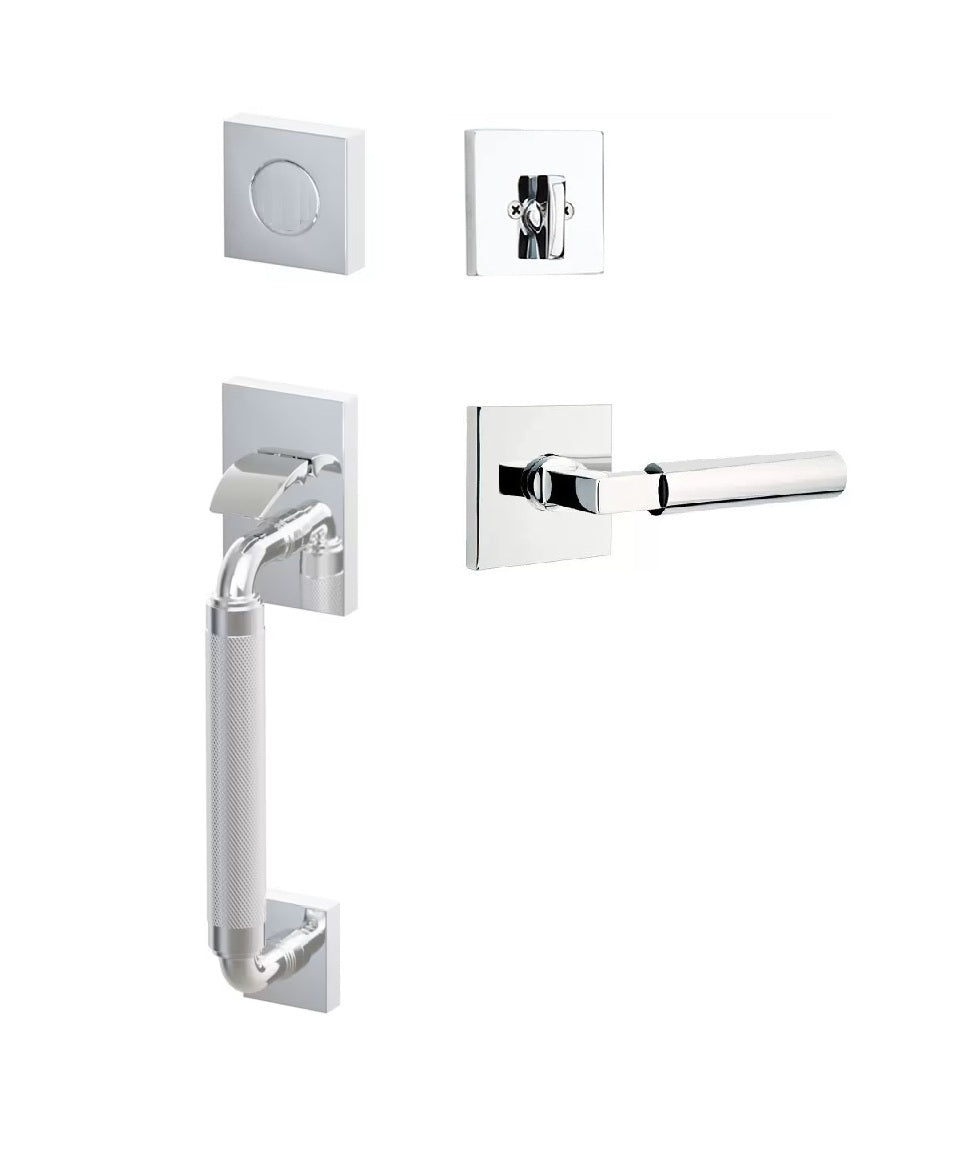 Emtek SELECT R-Bar Stem, Knurled Grip Sectional Tubular Entry Set with Hercules Lever in Polished Chrome finish