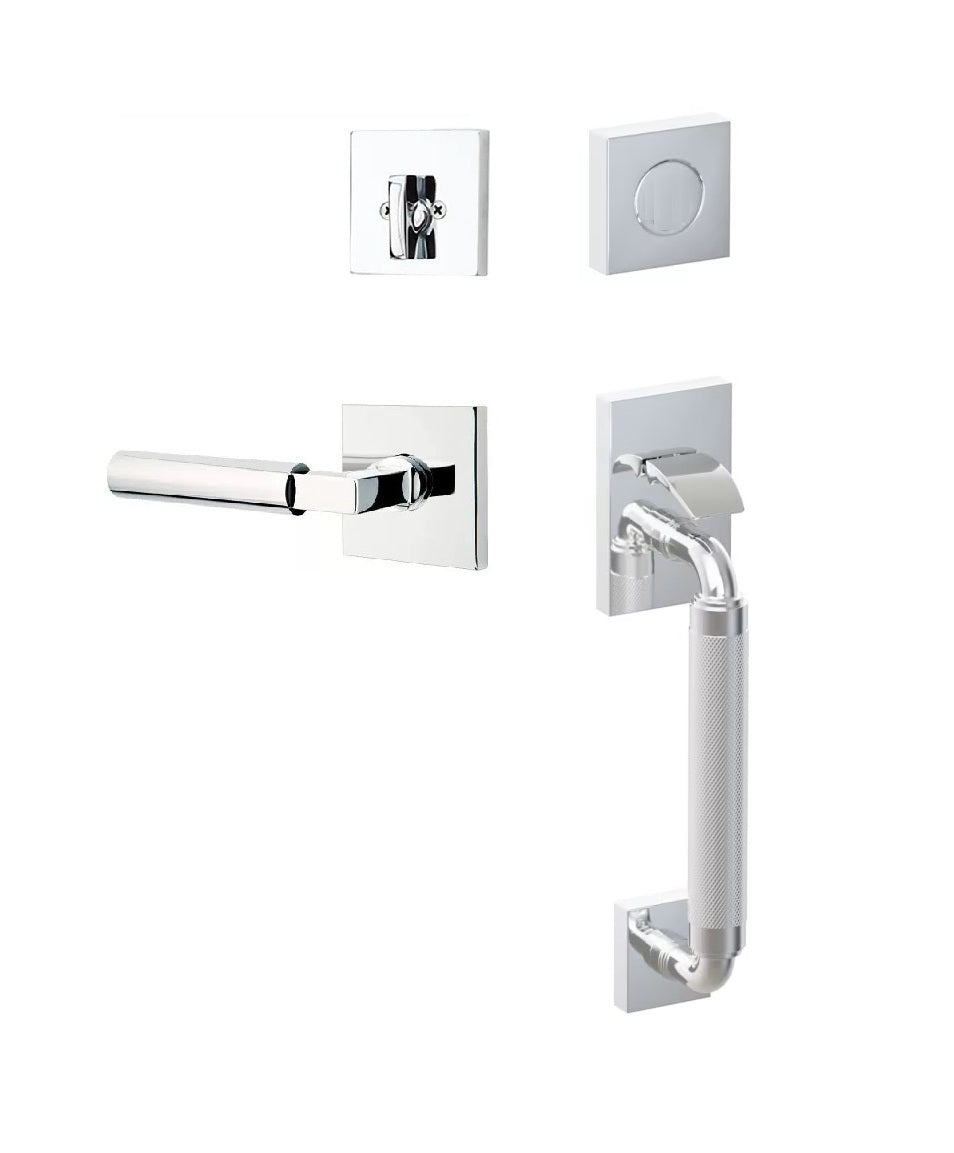 Emtek SELECT R-Bar Stem, Knurled Grip Sectional Tubular Entry Set with Hercules Lever in Polished Chrome finish