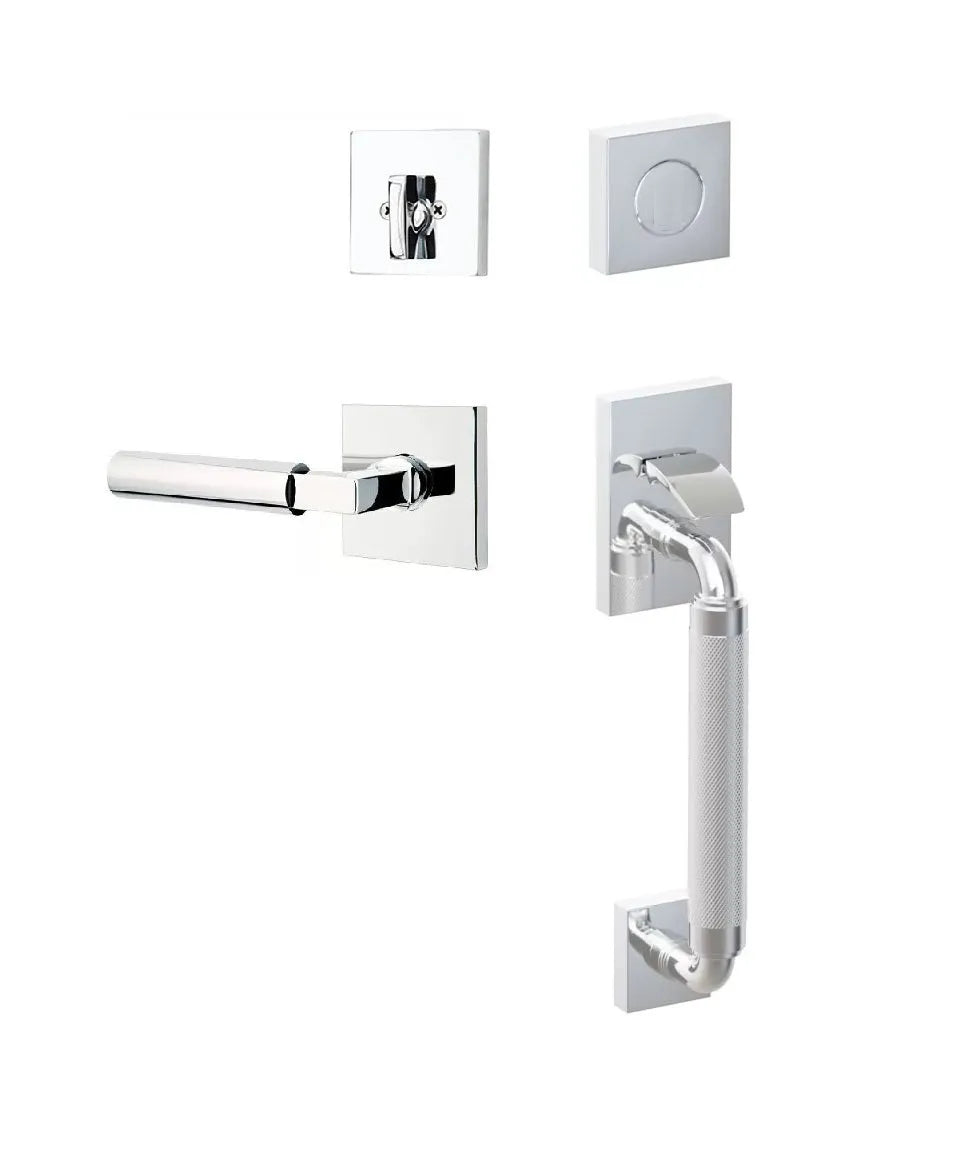 Emtek SELECT R-Bar Stem, Knurled Grip Sectional Tubular Entry Set with Hercules Lever in Polished Chrome finish