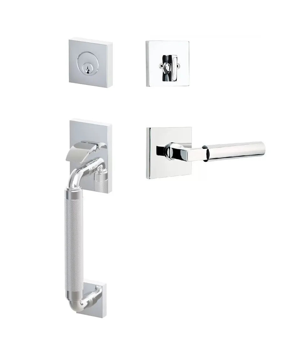 Emtek SELECT R-Bar Stem, Knurled Grip Sectional Tubular Entry Set with Hercules Lever in Polished Chrome finish