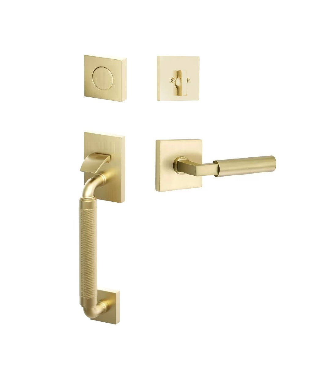 Emtek SELECT R-Bar Stem, Knurled Grip Sectional Tubular Entry Set with Hercules Lever in Satin Brass finish
