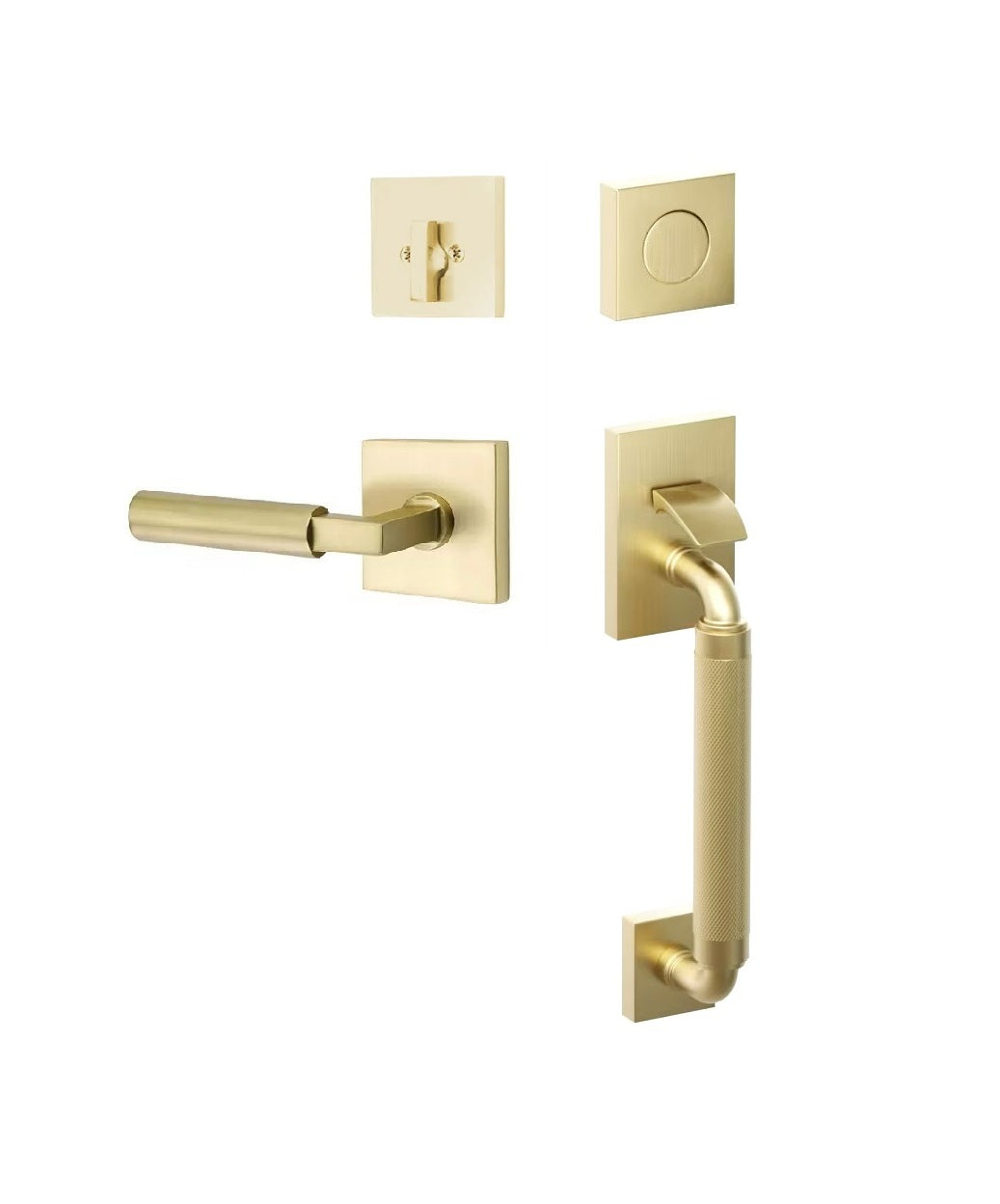 Emtek SELECT R-Bar Stem, Knurled Grip Sectional Tubular Entry Set with Hercules Lever in Satin Brass finish