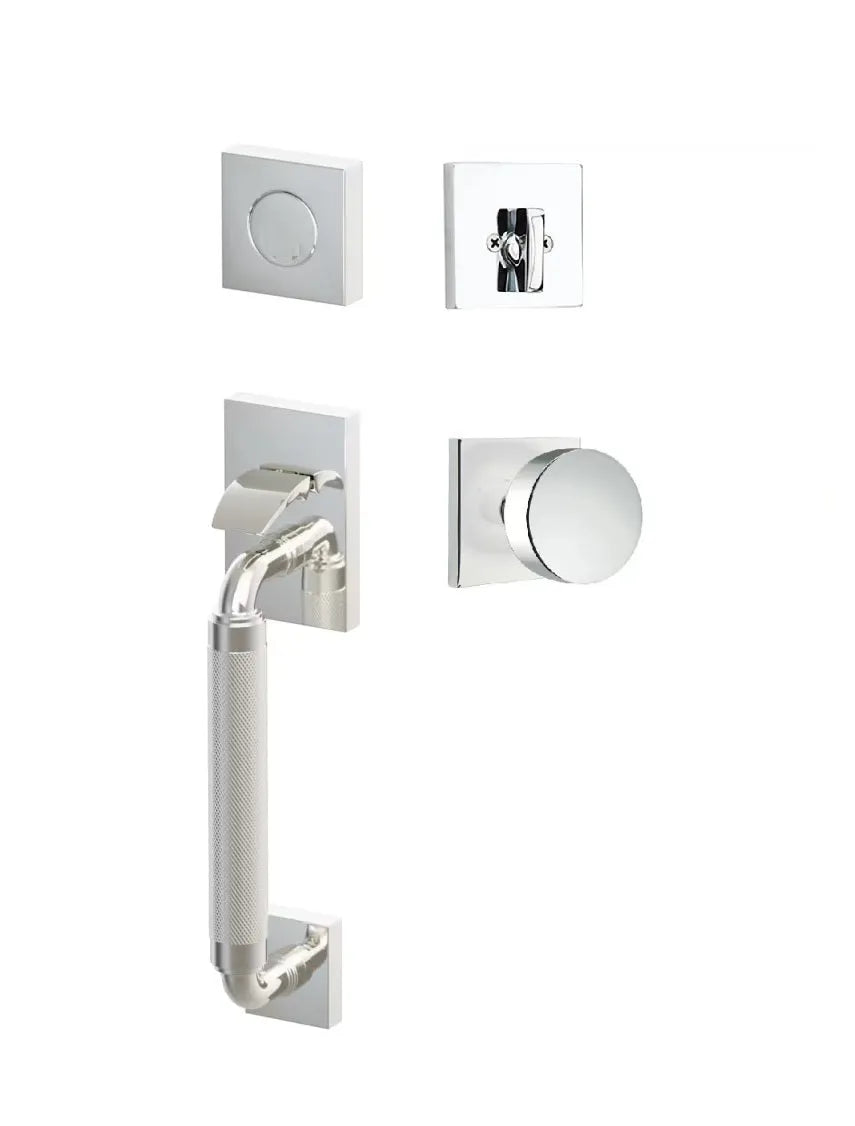 Emtek SELECT R-Bar Stem, Knurled Grip Sectional Tubular Entry Set with Round Knob in Lifetime Polished Nickel finish