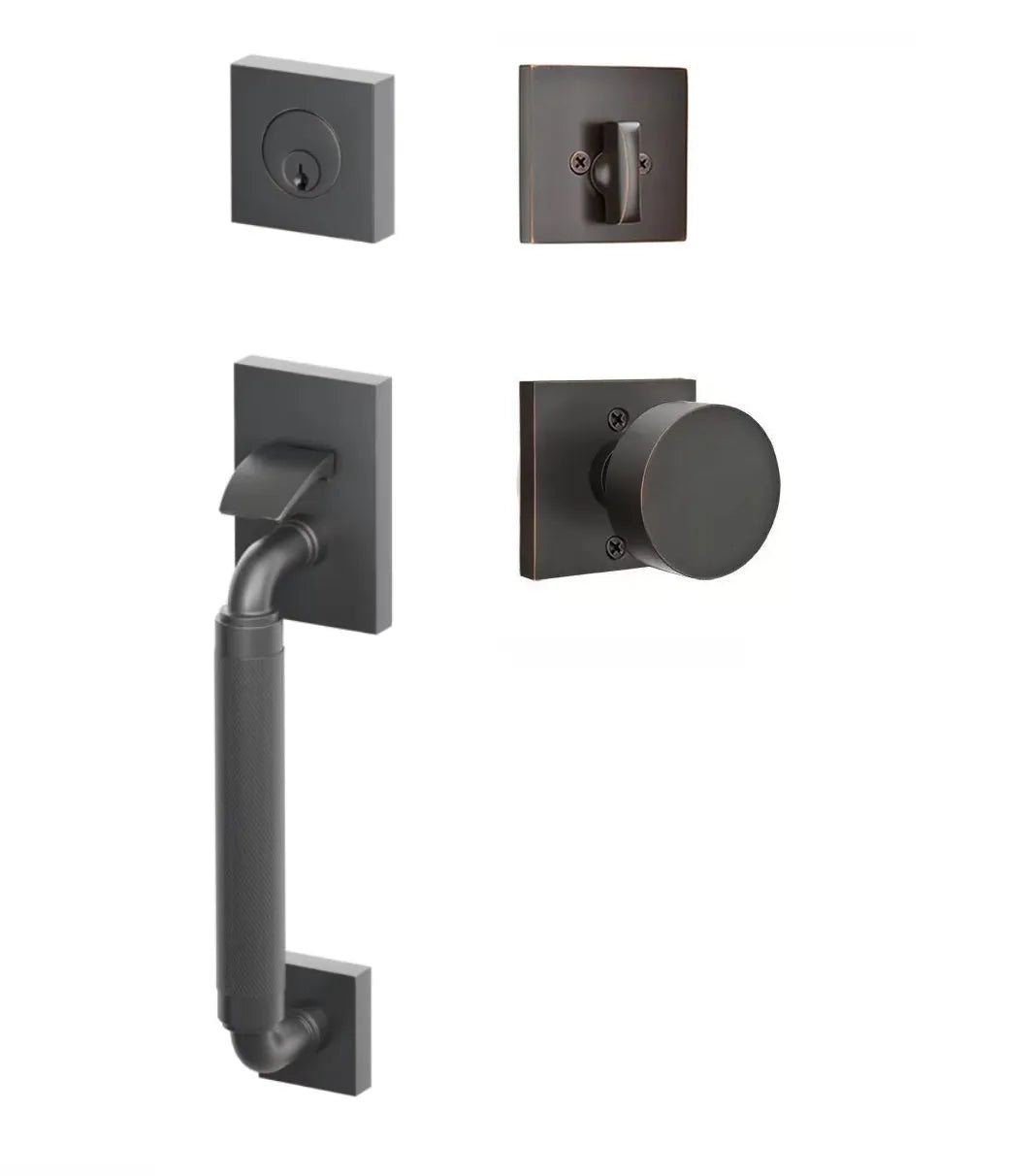 Emtek SELECT R-Bar Stem, Knurled Grip Sectional Tubular Entry Set with Round Knob in Oil Rubbed Bronze finish