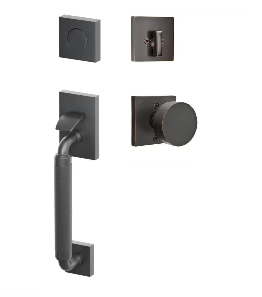Emtek SELECT R-Bar Stem, Knurled Grip Sectional Tubular Entry Set with Round Knob in Oil Rubbed Bronze finish
