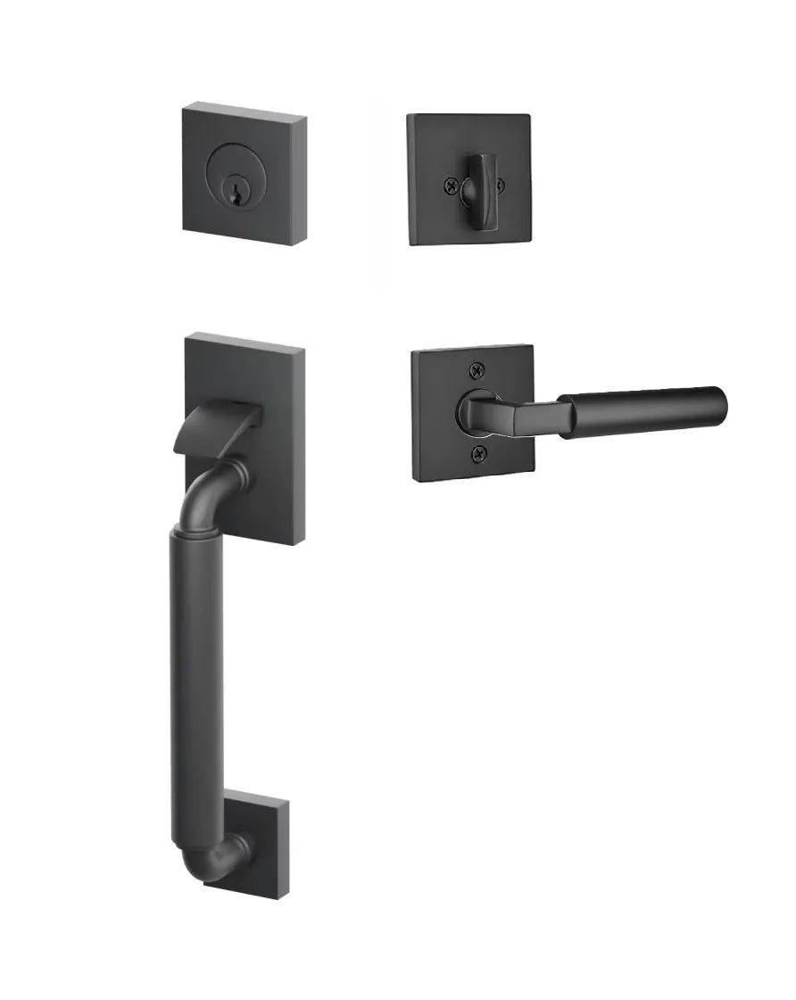 Emtek SELECT R-Bar Stem, Smooth Grip Sectional Tubular Entry Set with Hercules Lever in Flat Black finish