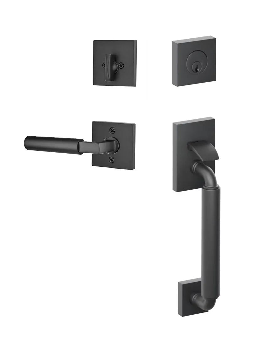 Emtek SELECT R-Bar Stem, Smooth Grip Sectional Tubular Entry Set with Hercules Lever in Flat Black finish